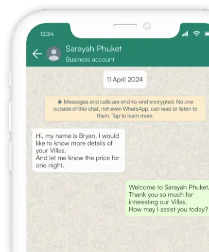 Villa booking WhatsApp Chat View