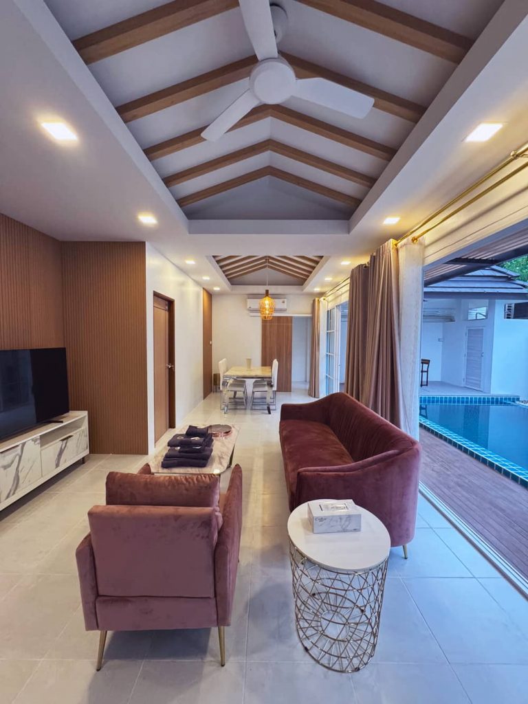 Cozy Living Room with View to Private Pool at Sarayah Phuket Villa